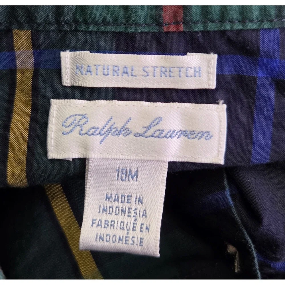 Ralph Lauren Toddler Boys Plaid Natural Stretch Button Down Shirt Size 18 Months
